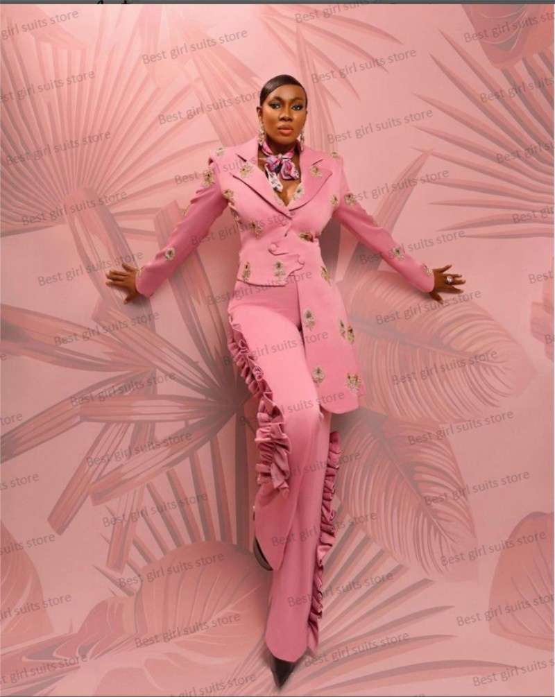 Women'S Formal Wear Wedding Guest - Pink Wedding Women Suit Set Blazer+Straight