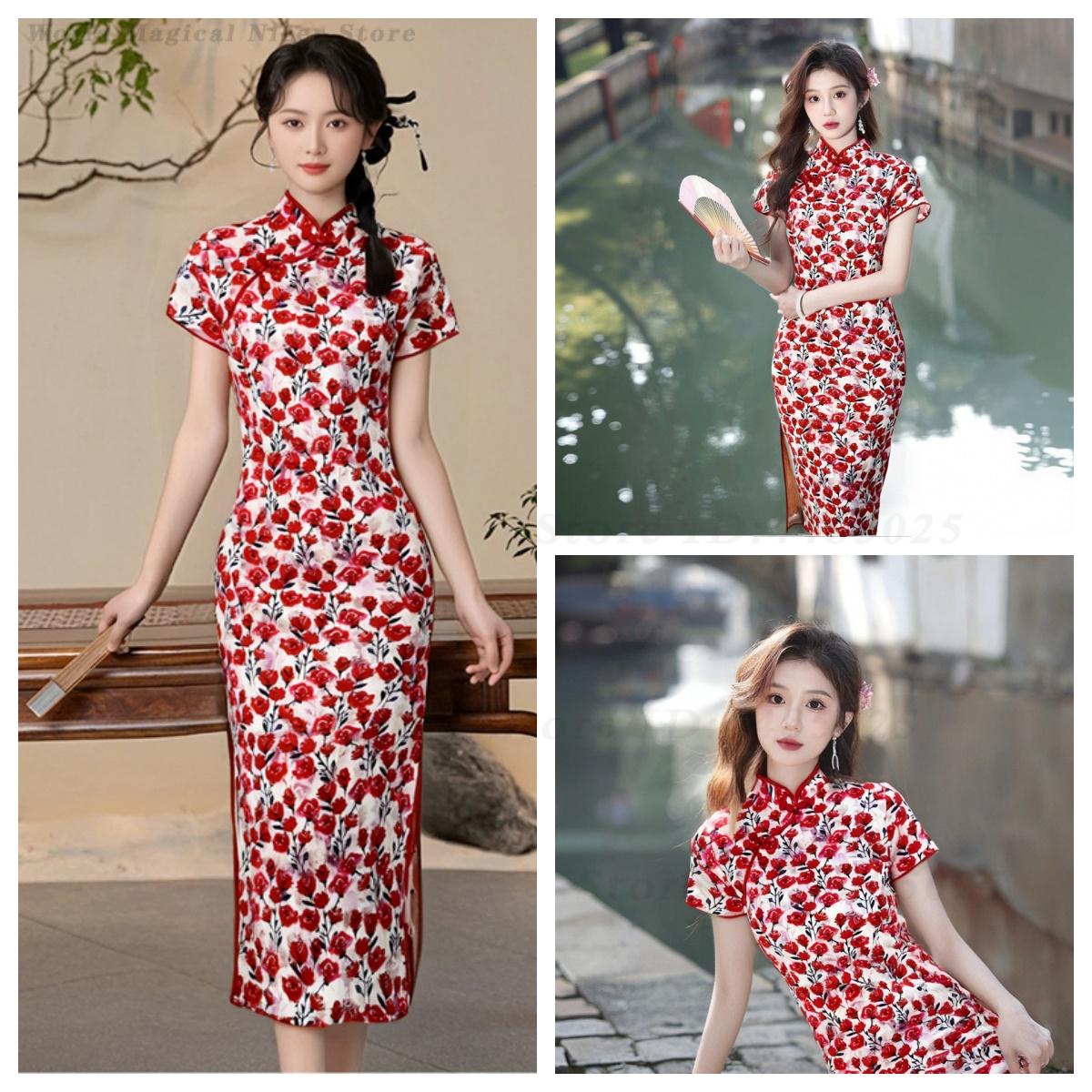 Young Women'S Formal Wear - New Summer Red Short Modified Chinese