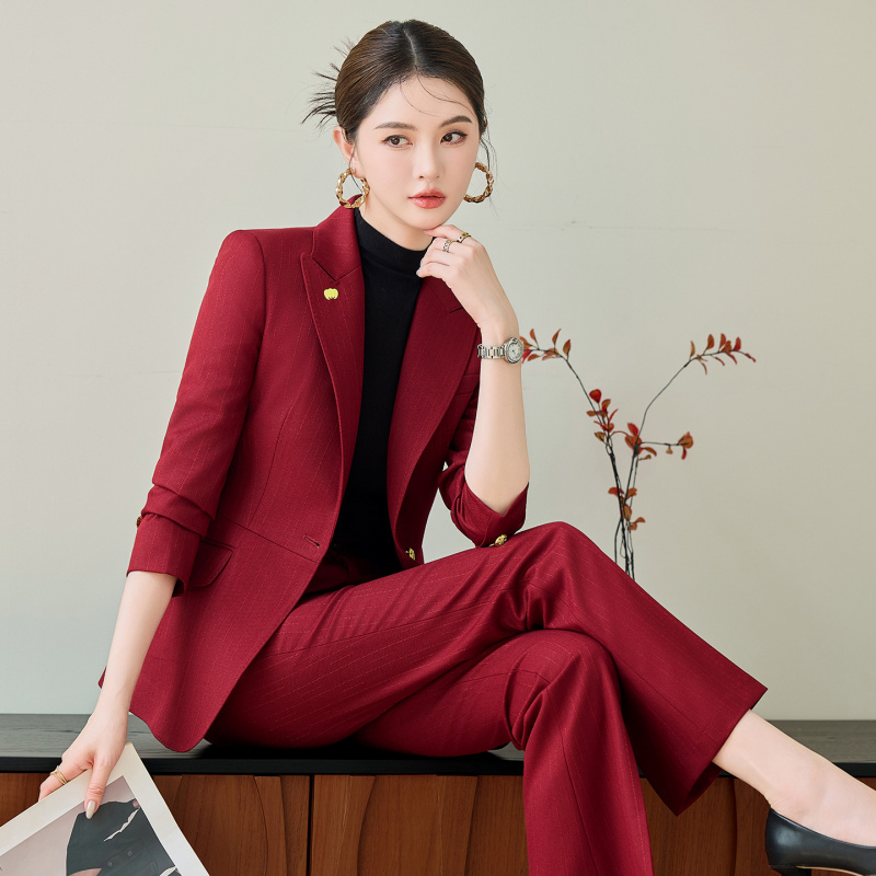 Women Formal Wear Outfits - Red Suit Set for Women, Autumn