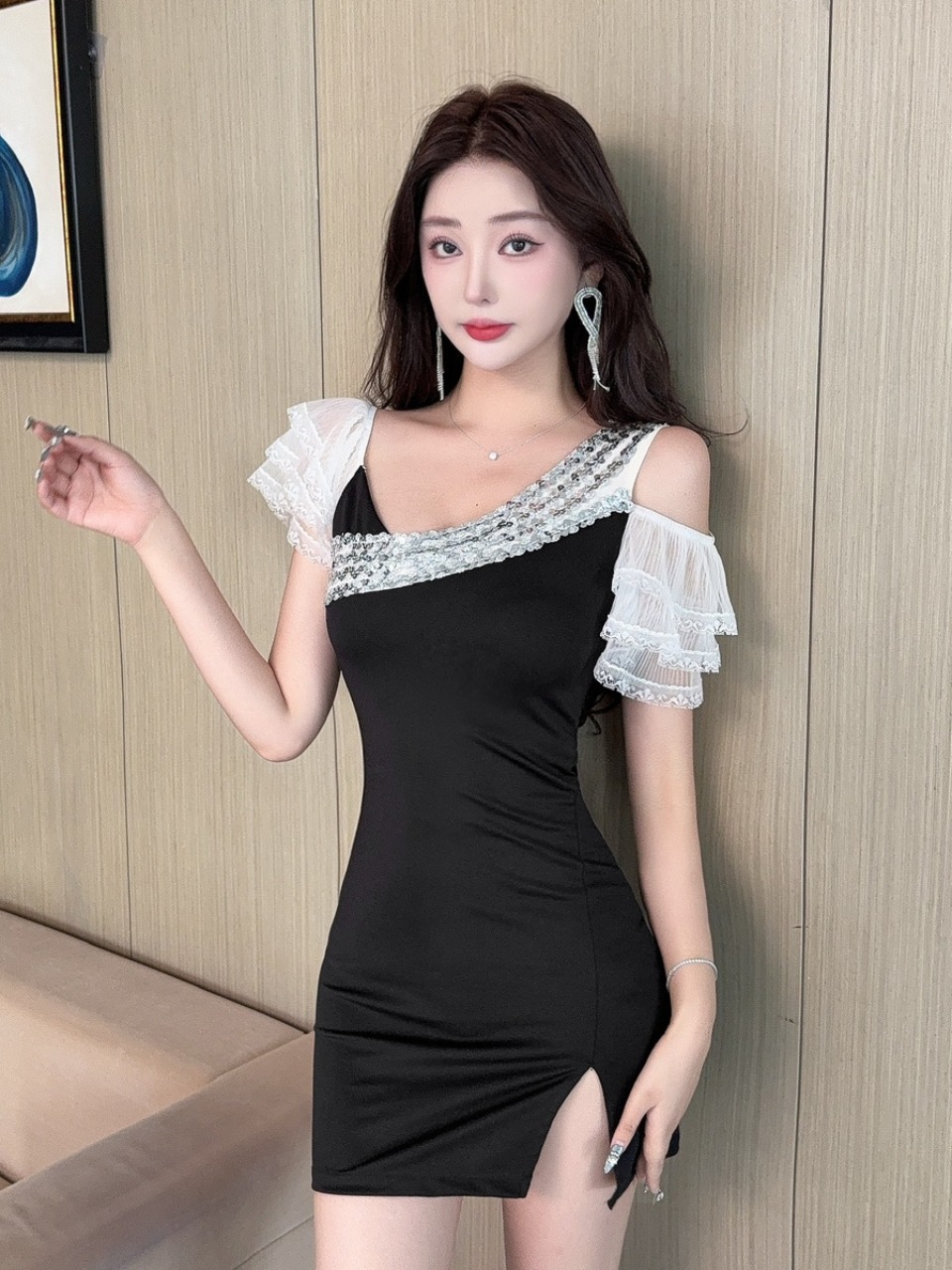Sexy Lace Splice Short Wrap ar - Wrap Dress Work review and price