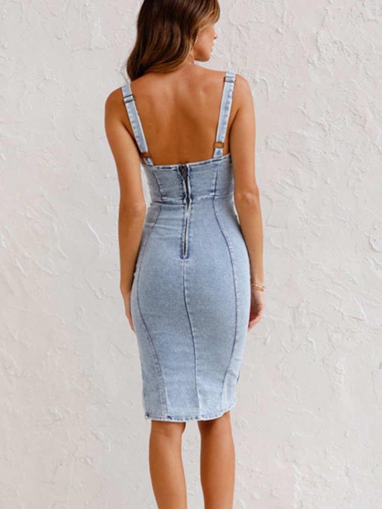 Summer New U Neck Halter Denim - Wrap Dress Work review and price