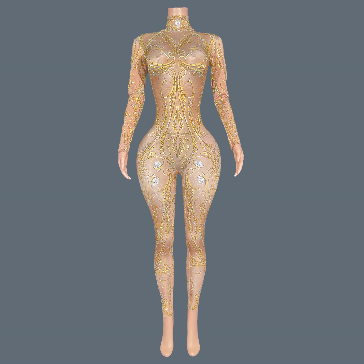 GOLD Rhinestones Spandex Bodyc - Women'S Formal Wear Jumpsuit review and price