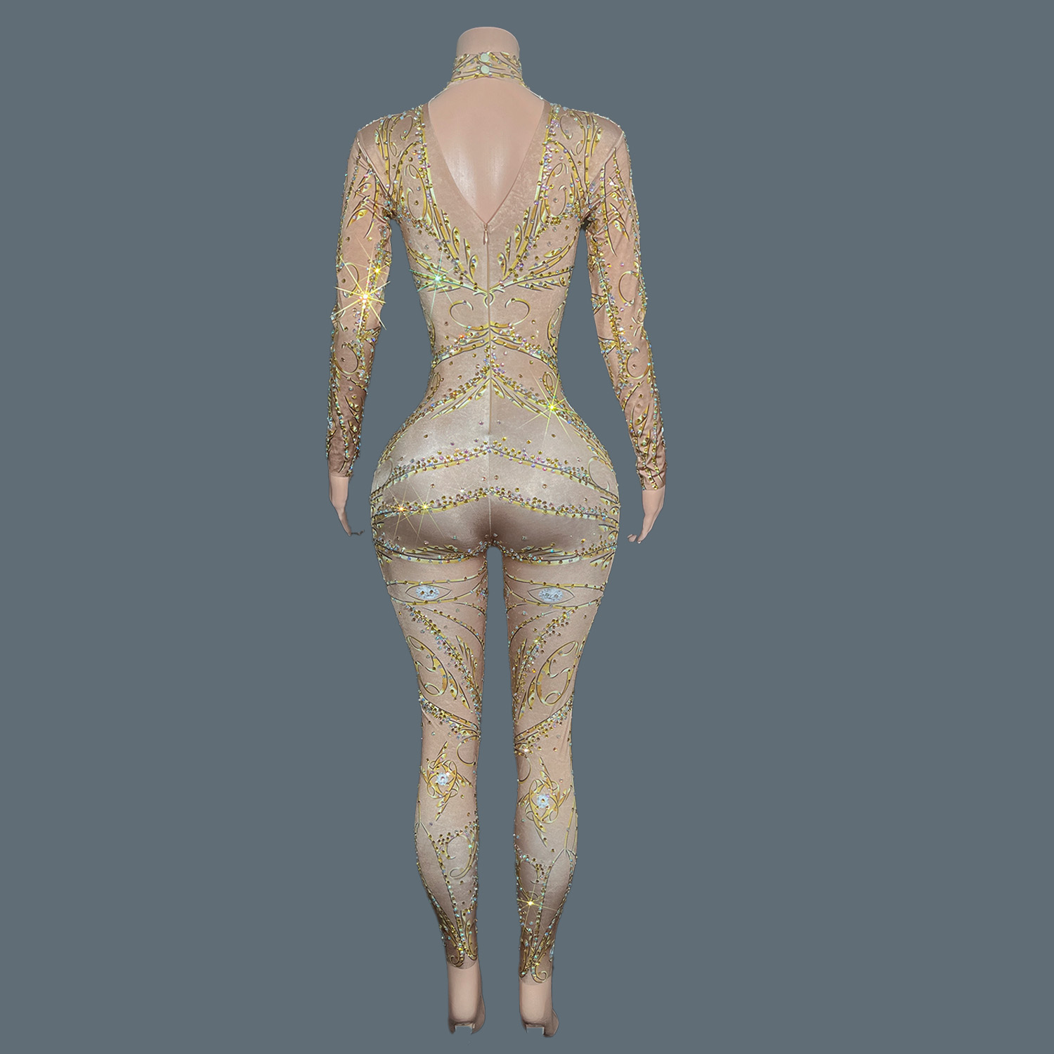 GOLD Rhinestones Spandex Bodyc - Women'S Formal Wear Jumpsuit review and price