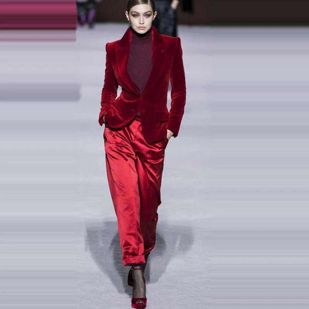Women Pant Suits Wine Red Velv - Women'S Formal Wear For A Wedding review and price