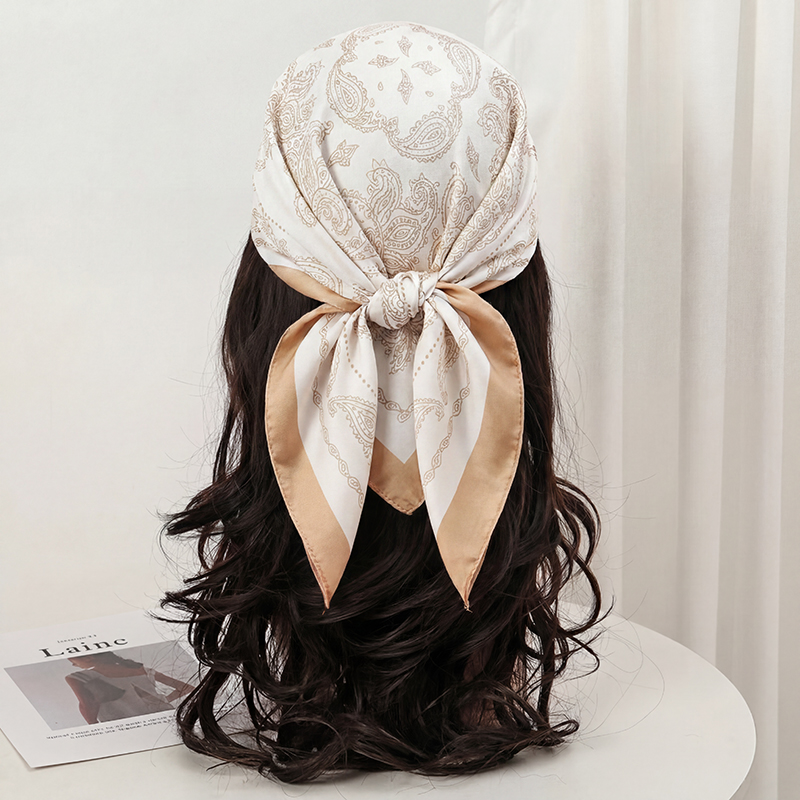 Vintage Beige Paisley Print Sq - Scarf Silk Neck review and price