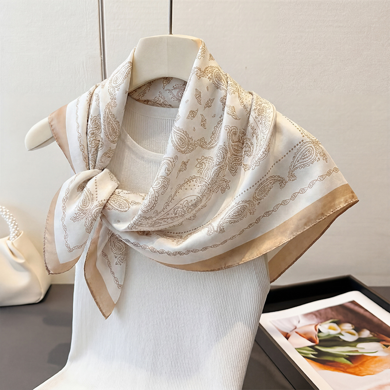 Vintage Beige Paisley Print Sq - Scarf Silk Neck review and price