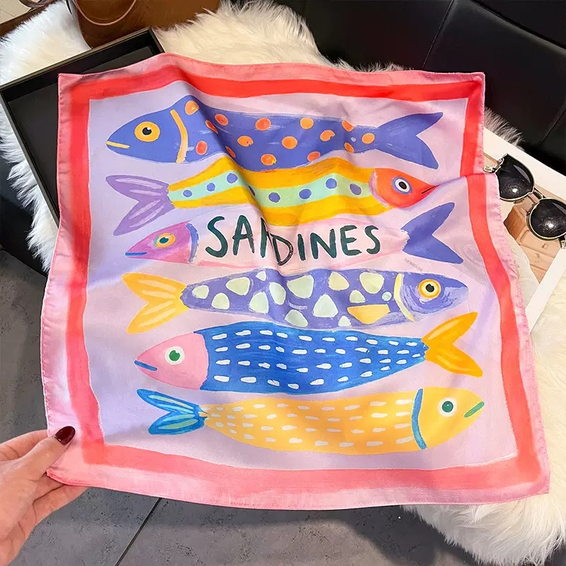 Fashion Fish Pattern Square Si - Scarf Silk Neck review and price