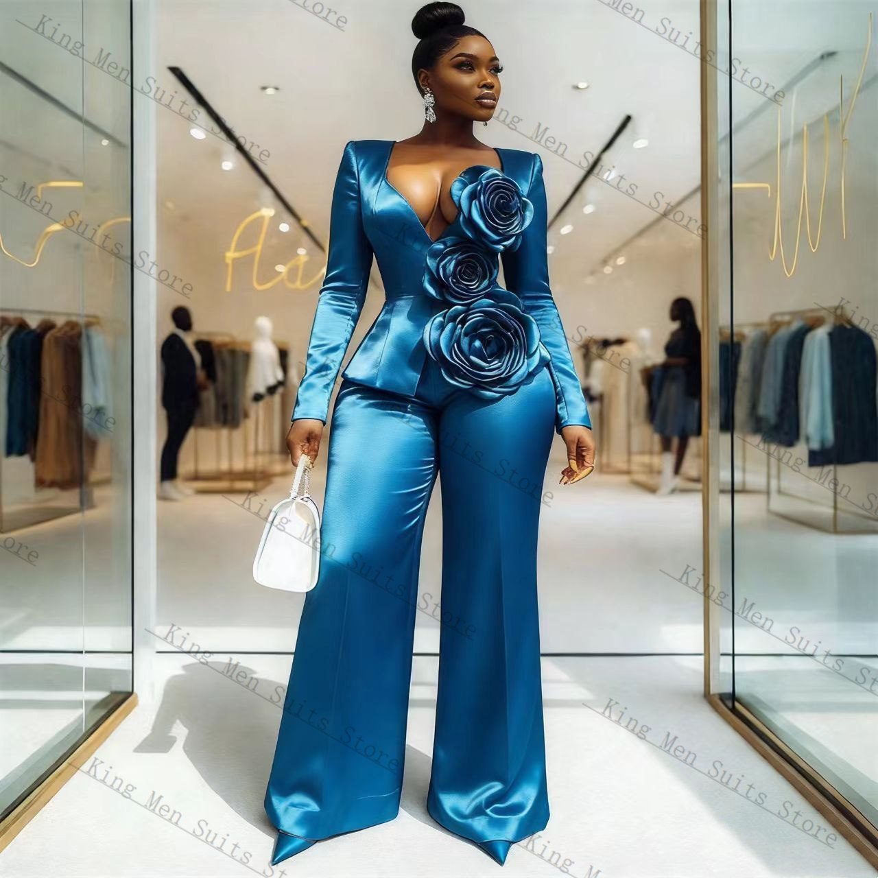 Blue Satin Women Suit Set 2 Pc - Women'S Formal Wear Wedding Guest review and price