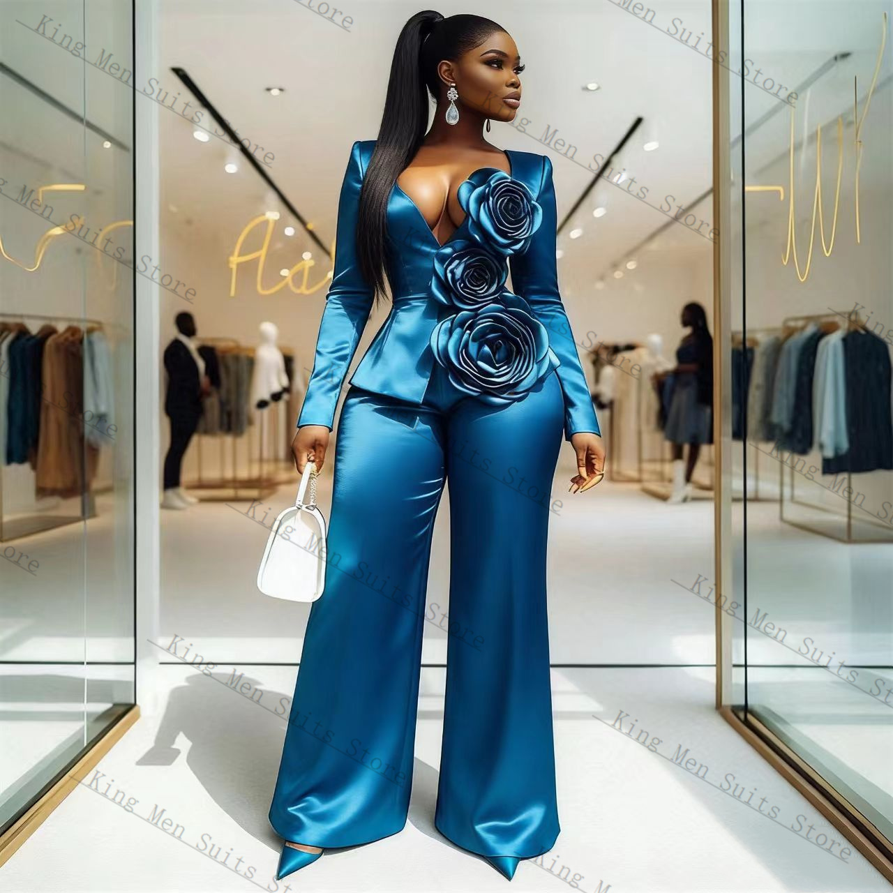 Blue Satin Women Suit Set 2 Pc - Women'S Formal Wear Wedding Guest review and price